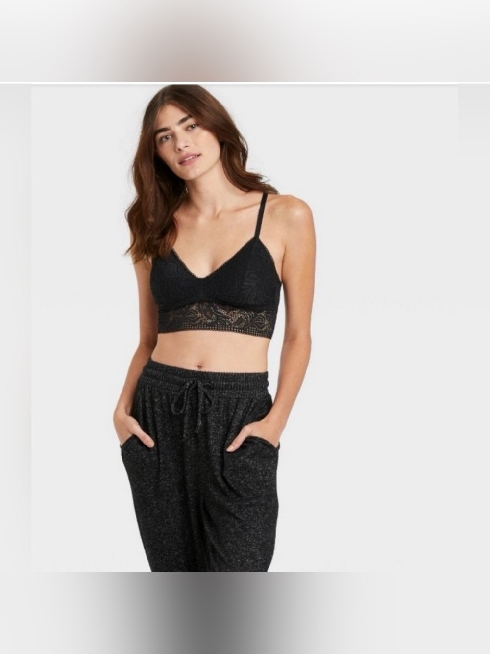 Auden lightly lined Long Line Bralette black Lace XL